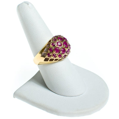 Vintage Ruby Dome Cocktail Statement Ring 18kt Gold over Sterling Silver by Ruby - Vintage Meet Modern Vintage Jewelry - Chicago, Illinois - #oldhollywoodglamour #vintagemeetmodern #designervintage #jewelrybox #antiquejewelry #vintagejewelry