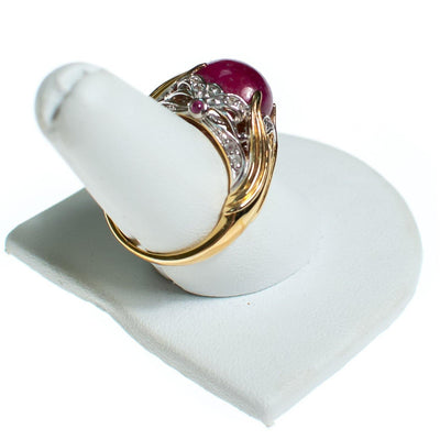 Vintage Domed Ruby 18kt Gold and Diamond Accented Gold over Sterling Silver Ring by Ruby - Vintage Meet Modern Vintage Jewelry - Chicago, Illinois - #oldhollywoodglamour #vintagemeetmodern #designervintage #jewelrybox #antiquejewelry #vintagejewelry