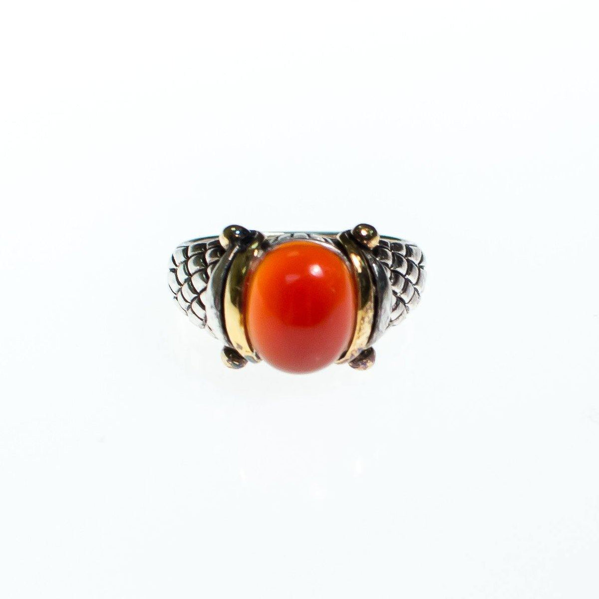 Vintage Domed Carnelian Cabochon Ring Set in Sterling Silver with 18kt gold accents