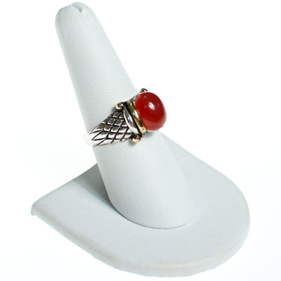 Vintage Domed Carnelian Cabochon Ring Set in Sterling Silver with 18kt gold accents by Sterling Silver - Vintage Meet Modern Vintage Jewelry - Chicago, Illinois - #oldhollywoodglamour #vintagemeetmodern #designervintage #jewelrybox #antiquejewelry #vintagejewelry