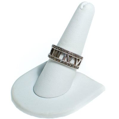 Vintage Sterling Silver Roman Numeral Ring with Marcasite, Silver Tone, Ring Size 8.5 by Sterling Silver - Vintage Meet Modern Vintage Jewelry - Chicago, Illinois - #oldhollywoodglamour #vintagemeetmodern #designervintage #jewelrybox #antiquejewelry #vintagejewelry
