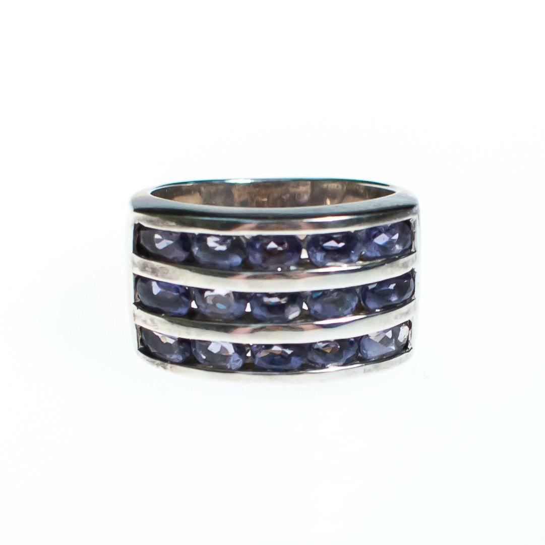 Vintage Wide Band Channel Set Iolite Sterling Silver Ring
