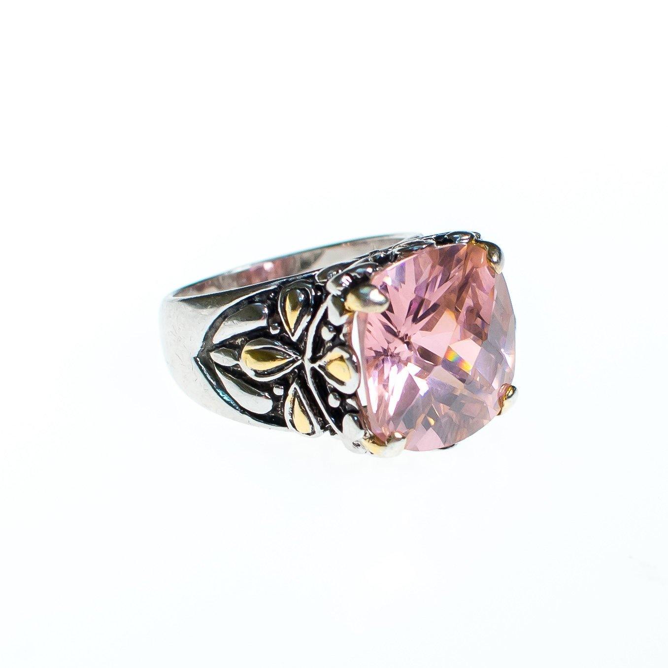 Vintage Pink Topaz Sterling Silver Statement Ring with 18kt Gold Accents by Sterling Silver - Vintage Meet Modern Vintage Jewelry - Chicago, Illinois - #oldhollywoodglamour #vintagemeetmodern #designervintage #jewelrybox #antiquejewelry #vintagejewelry