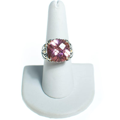 Vintage Pink Topaz Sterling Silver Statement Ring with 18kt Gold Accents by Sterling Silver - Vintage Meet Modern Vintage Jewelry - Chicago, Illinois - #oldhollywoodglamour #vintagemeetmodern #designervintage #jewelrybox #antiquejewelry #vintagejewelry
