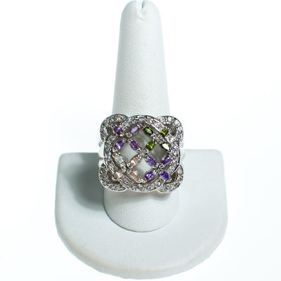 Vintage Tanzanite Peridot and White Sapphire Flower Statement Sterling Silver Ring by Sterling Silver - Vintage Meet Modern Vintage Jewelry - Chicago, Illinois - #oldhollywoodglamour #vintagemeetmodern #designervintage #jewelrybox #antiquejewelry #vintagejewelry