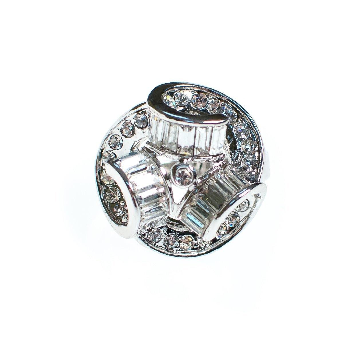 Vintage Crystal and Rhinestone Deco Inspired Statement Ring, Diamante Crystals, Silver Tone Setting, Ring Size 6