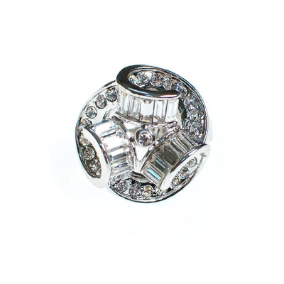 Vintage Crystal and Rhinestone Deco Inspired Statement Ring, Diamante Crystals, Silver Tone Setting, Ring Size 6 by 1990s - Vintage Meet Modern Vintage Jewelry - Chicago, Illinois - #oldhollywoodglamour #vintagemeetmodern #designervintage #jewelrybox #antiquejewelry #vintagejewelry