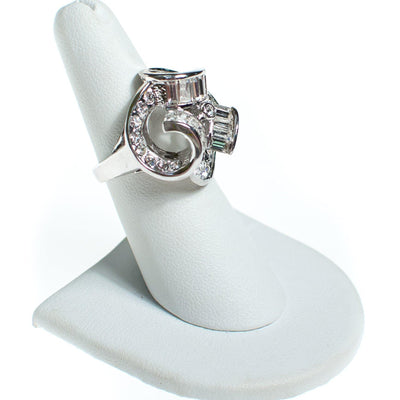 Vintage Crystal and Rhinestone Deco Inspired Statement Ring, Diamante Crystals, Silver Tone Setting, Ring Size 6 by 1990s - Vintage Meet Modern Vintage Jewelry - Chicago, Illinois - #oldhollywoodglamour #vintagemeetmodern #designervintage #jewelrybox #antiquejewelry #vintagejewelry