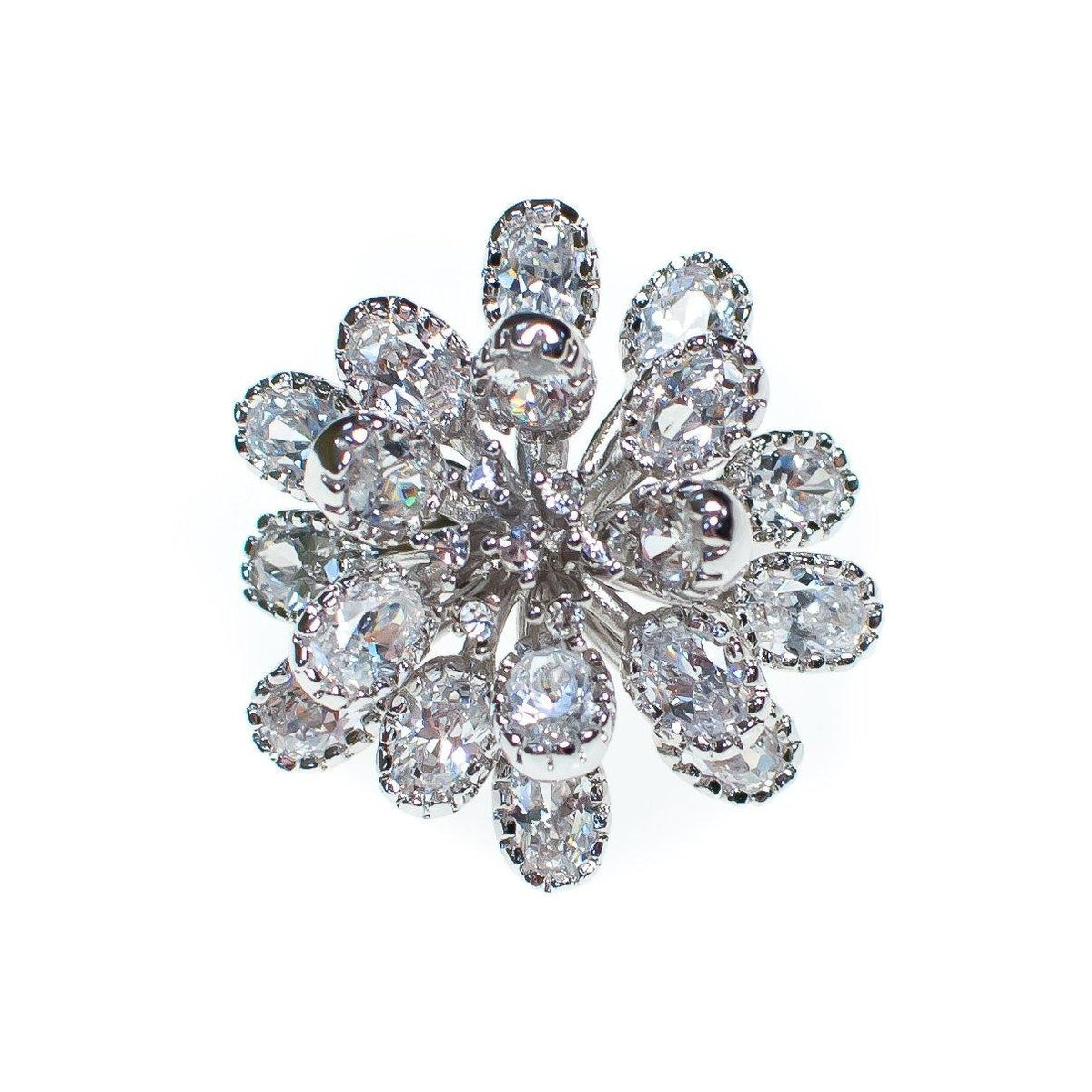 Vintage Huge Diamante Flower Statement Ring, Diamante Crystals, Silver Tone Setting, Ring Size 6.5