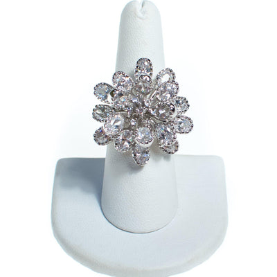 Vintage Huge Diamante Flower Statement Ring, Diamante Crystals, Silver Tone Setting, Ring Size 6.5 by 1990s - Vintage Meet Modern Vintage Jewelry - Chicago, Illinois - #oldhollywoodglamour #vintagemeetmodern #designervintage #jewelrybox #antiquejewelry #vintagejewelry