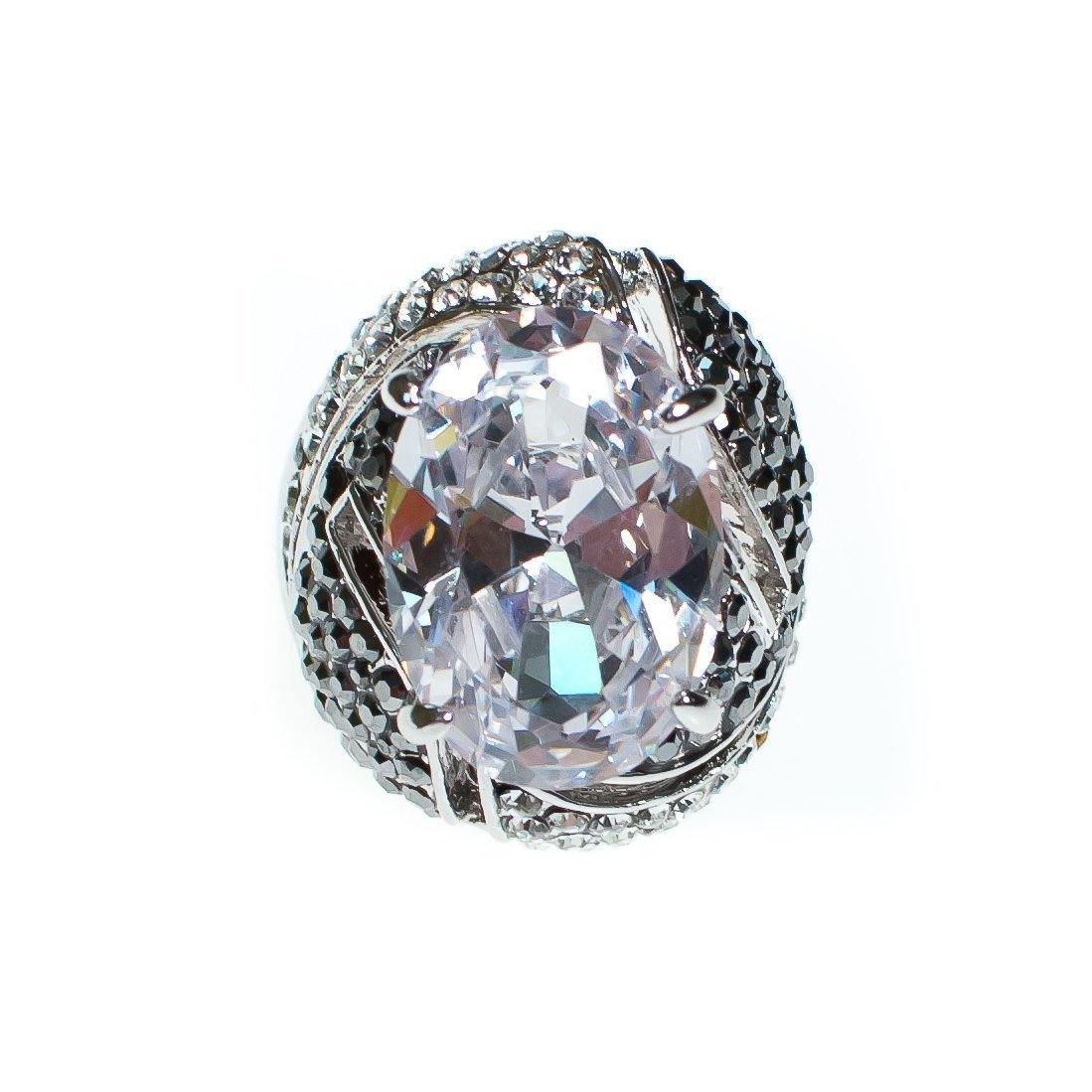 Vintage Huge Oval CZ and Pave Crystal Cocktail Statement Ring set in Silver Tone