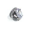 Vintage Huge Oval CZ and Pave Crystal Cocktail Statement Ring set in Silver Tone by 1990s - Vintage Meet Modern Vintage Jewelry - Chicago, Illinois - #oldhollywoodglamour #vintagemeetmodern #designervintage #jewelrybox #antiquejewelry #vintagejewelry