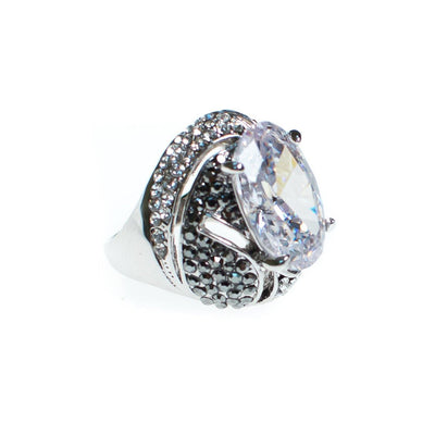 Vintage Huge Oval CZ and Pave Crystal Cocktail Statement Ring set in Silver Tone by 1990s - Vintage Meet Modern Vintage Jewelry - Chicago, Illinois - #oldhollywoodglamour #vintagemeetmodern #designervintage #jewelrybox #antiquejewelry #vintagejewelry