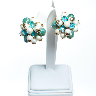 Vintage 1950s Turquoise and Pearl Cluster Statement Earrings by 1950s - Vintage Meet Modern Vintage Jewelry - Chicago, Illinois - #oldhollywoodglamour #vintagemeetmodern #designervintage #jewelrybox #antiquejewelry #vintagejewelry