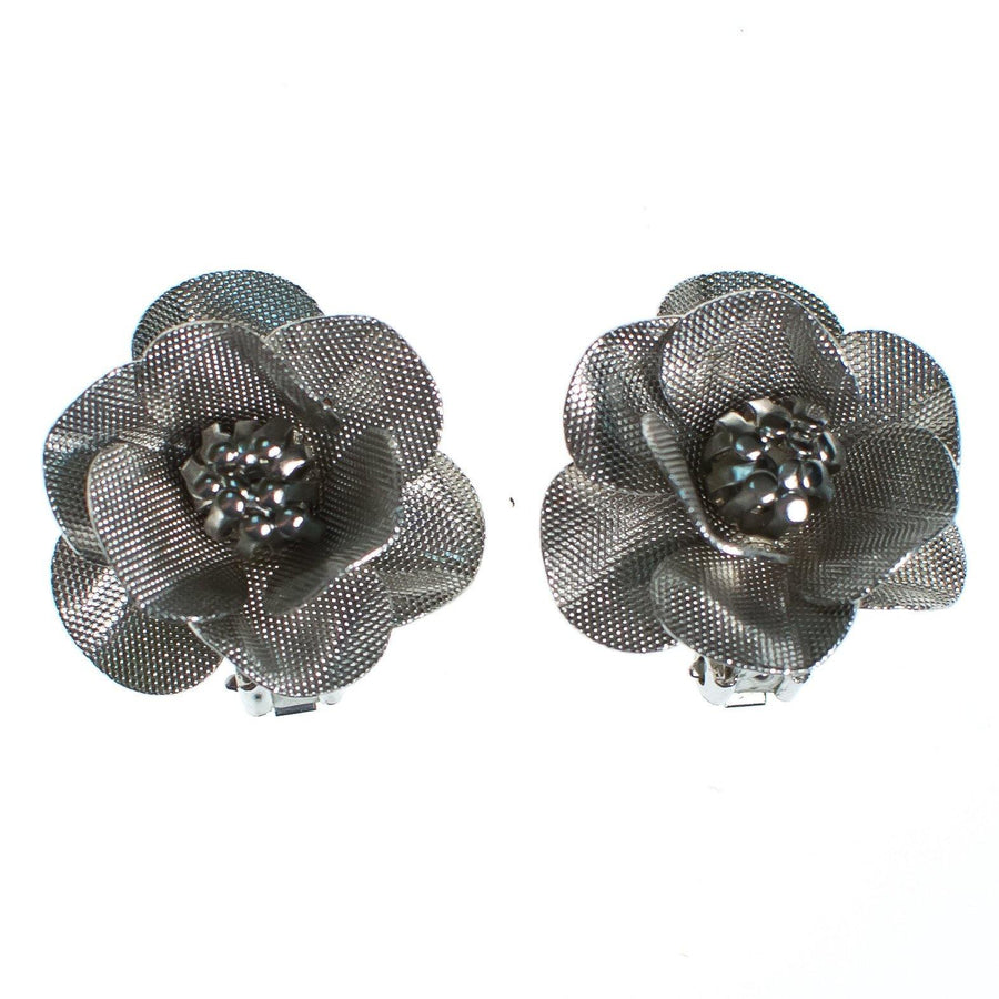 Vintage Silver Rose Statement Earrings by 1950s - Vintage Meet Modern Vintage Jewelry - Chicago, Illinois - #oldhollywoodglamour #vintagemeetmodern #designervintage #jewelrybox #antiquejewelry #vintagejewelry
