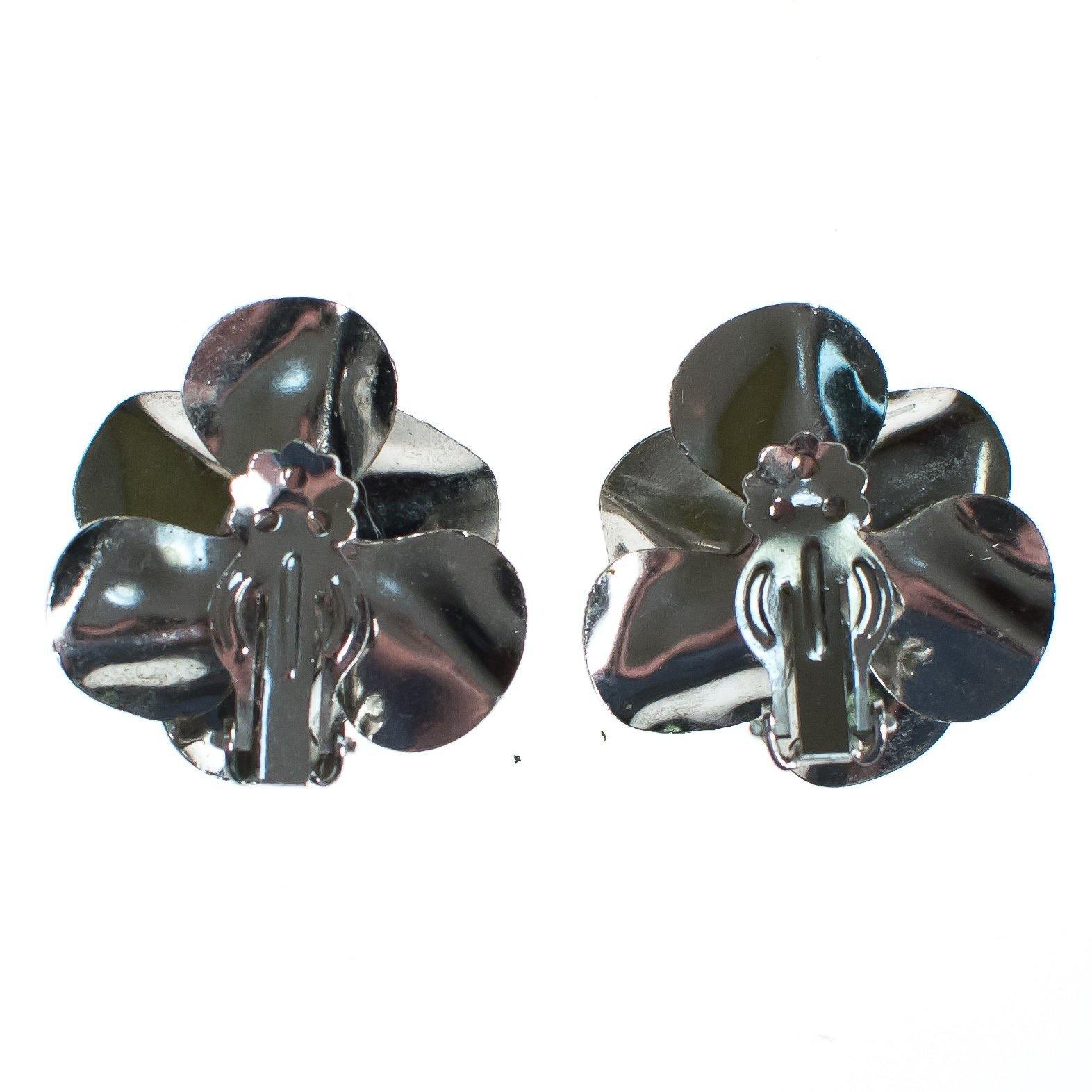 Vintage Silver Rose Statement Earrings by 1950s - Vintage Meet Modern Vintage Jewelry - Chicago, Illinois - #oldhollywoodglamour #vintagemeetmodern #designervintage #jewelrybox #antiquejewelry #vintagejewelry