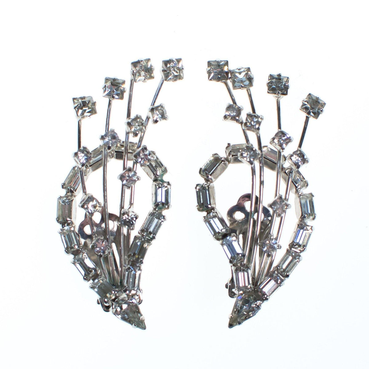 Vintage Statement Earrings, Diamante Crystals, Silver Tone Setting, Clip-on