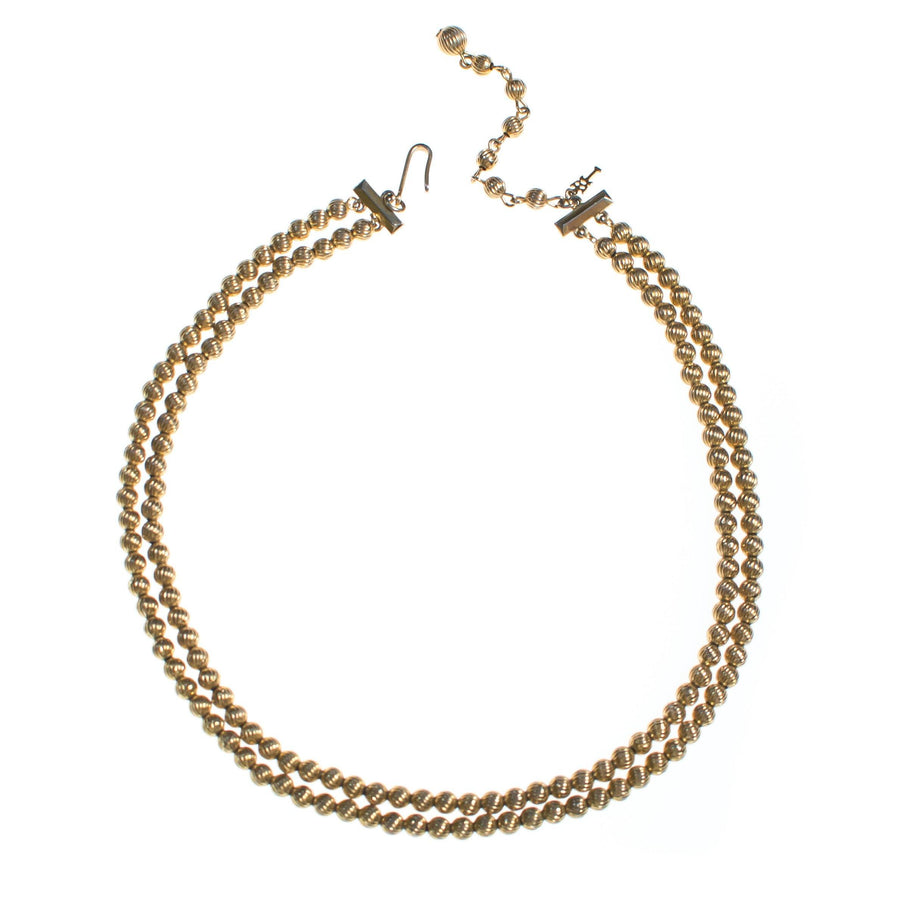 Vintage Crown Trifari Gold Bead Double Strand Necklace by Crown Trifari - Vintage Meet Modern Vintage Jewelry - Chicago, Illinois - #oldhollywoodglamour #vintagemeetmodern #designervintage #jewelrybox #antiquejewelry #vintagejewelry