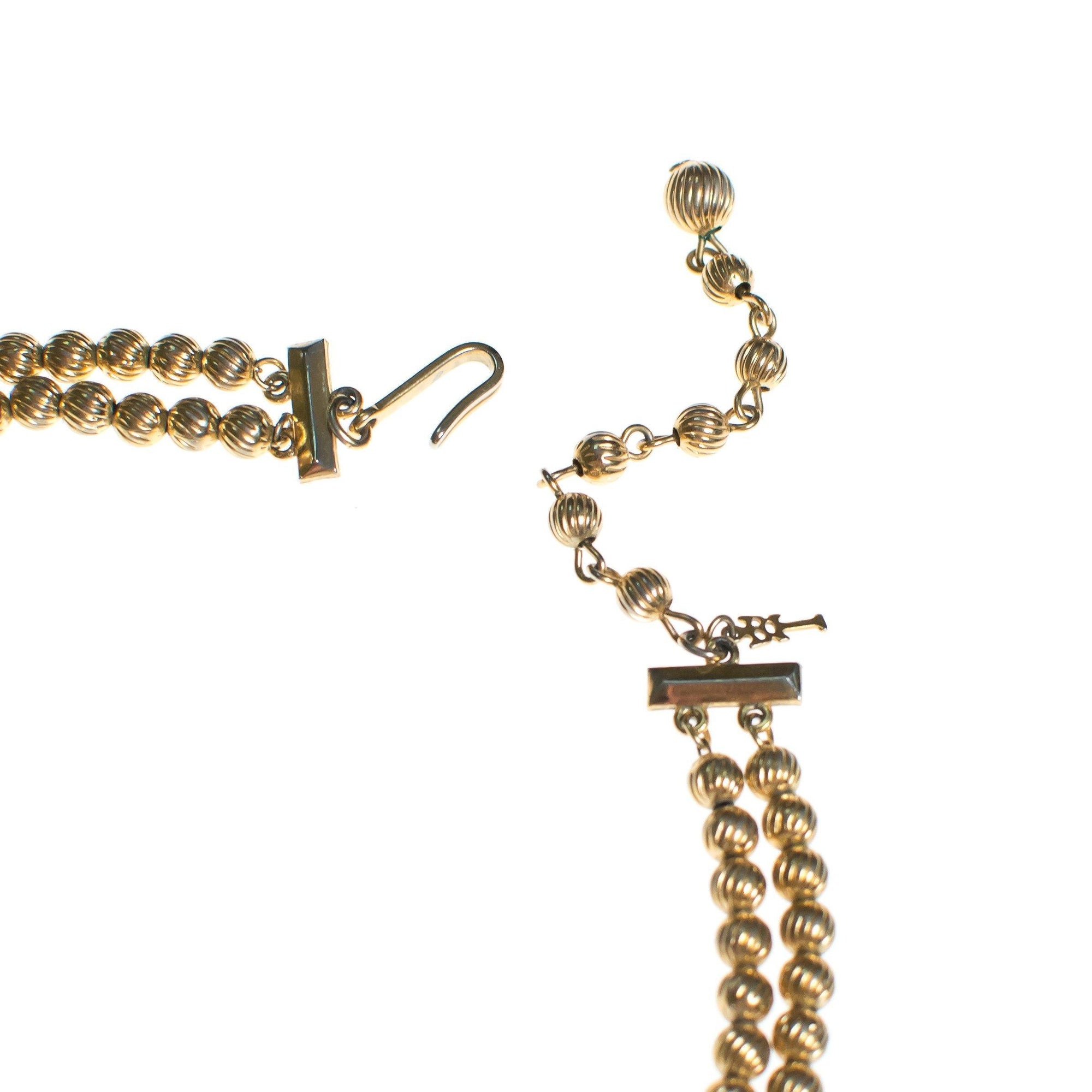 Vintage Crown Trifari Gold Bead Double Strand Necklace by Crown Trifari - Vintage Meet Modern Vintage Jewelry - Chicago, Illinois - #oldhollywoodglamour #vintagemeetmodern #designervintage #jewelrybox #antiquejewelry #vintagejewelry