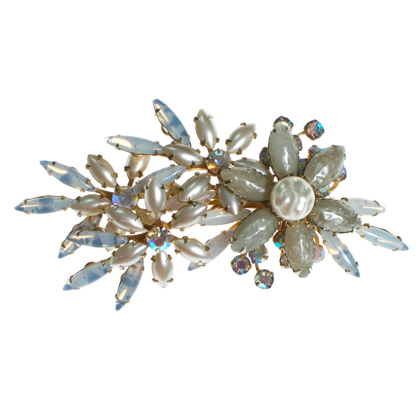 Vintage Judy Lee Faux Pearl and Aurora Borealis Rhinestone Brooch