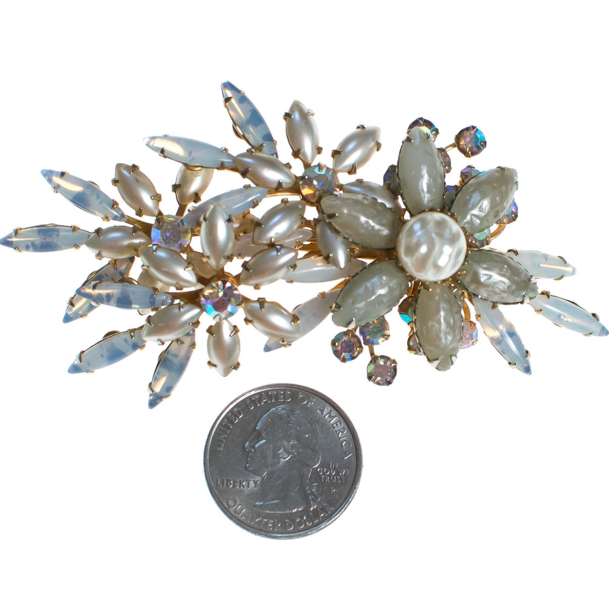 Vintage Judy Lee Faux Pearl and Aurora Borealis Rhinestone Brooch by Judy Lee - Vintage Meet Modern Vintage Jewelry - Chicago, Illinois - #oldhollywoodglamour #vintagemeetmodern #designervintage #jewelrybox #antiquejewelry #vintagejewelry