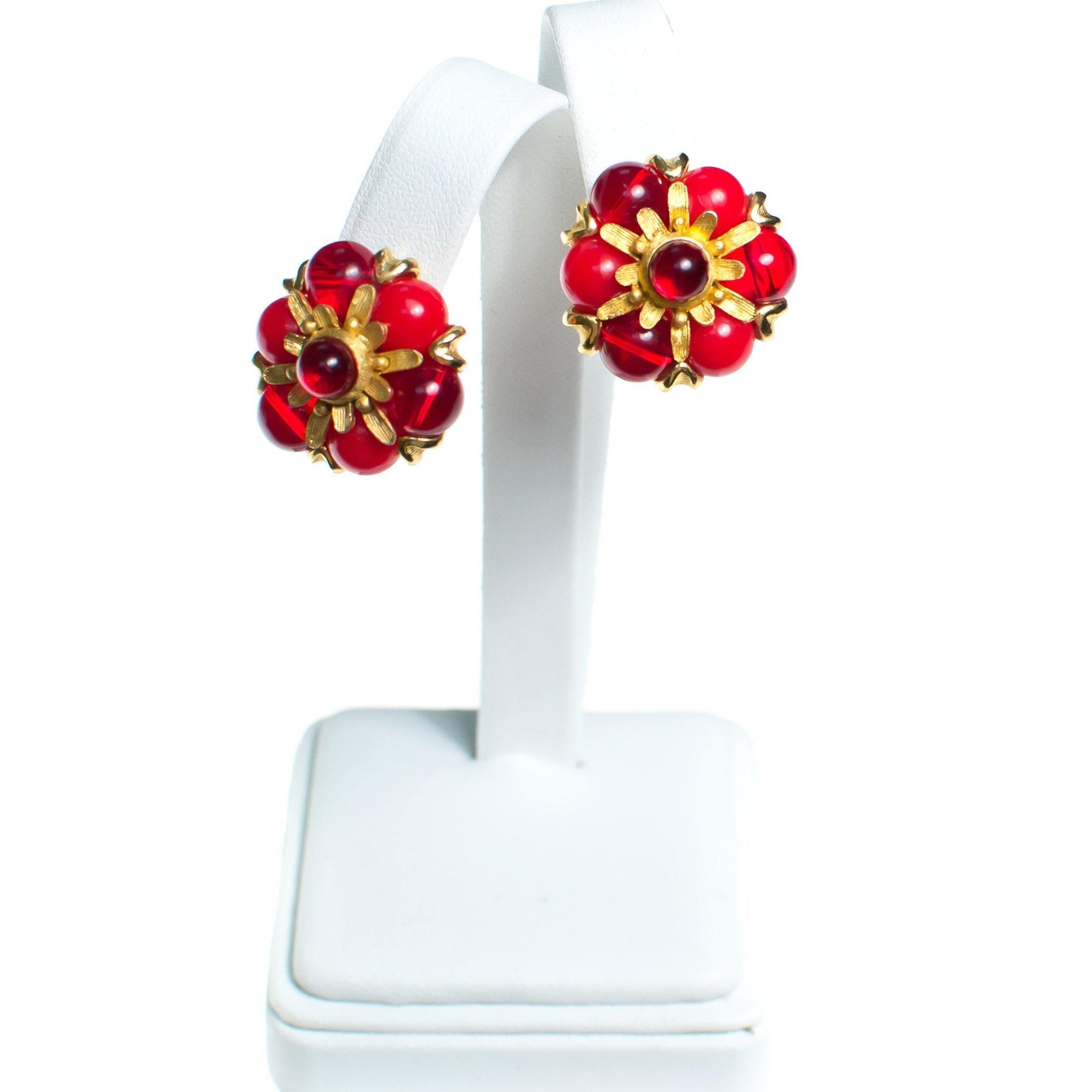 Vintage 1960s Ruby Red Cabochon Statement Earrings by 1960s - Vintage Meet Modern Vintage Jewelry - Chicago, Illinois - #oldhollywoodglamour #vintagemeetmodern #designervintage #jewelrybox #antiquejewelry #vintagejewelry