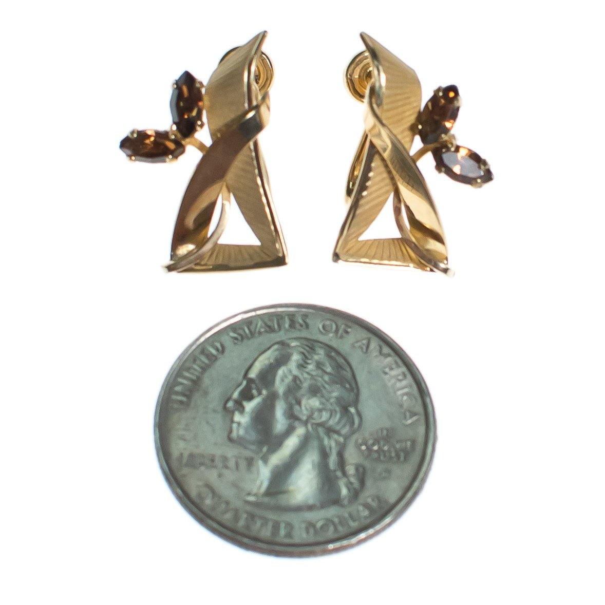 Vintage Retro Gold Filled Geometric Earrings with Smokey Topaz Gemstones by Gold Filled - Vintage Meet Modern Vintage Jewelry - Chicago, Illinois - #oldhollywoodglamour #vintagemeetmodern #designervintage #jewelrybox #antiquejewelry #vintagejewelry