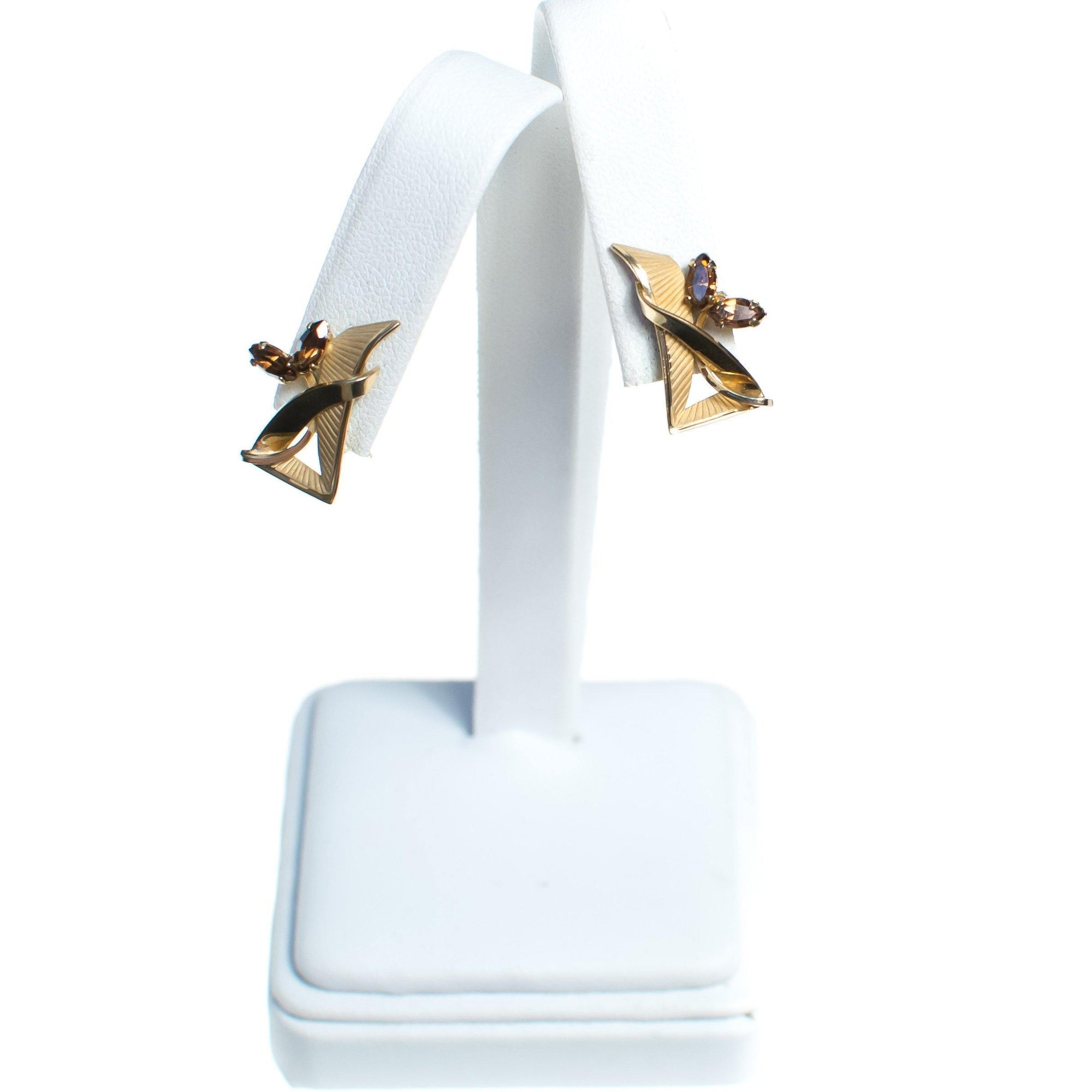 Vintage Retro Gold Filled Geometric Earrings with Smokey Topaz Gemstones by Gold Filled - Vintage Meet Modern Vintage Jewelry - Chicago, Illinois - #oldhollywoodglamour #vintagemeetmodern #designervintage #jewelrybox #antiquejewelry #vintagejewelry