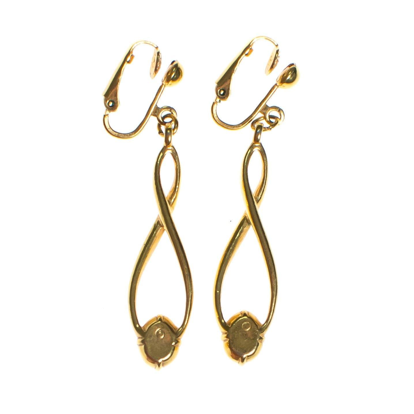 Vintage Modernist Gold Swirl Drop Earrings with Opaline Cabochon Beads by 1960s - Vintage Meet Modern Vintage Jewelry - Chicago, Illinois - #oldhollywoodglamour #vintagemeetmodern #designervintage #jewelrybox #antiquejewelry #vintagejewelry