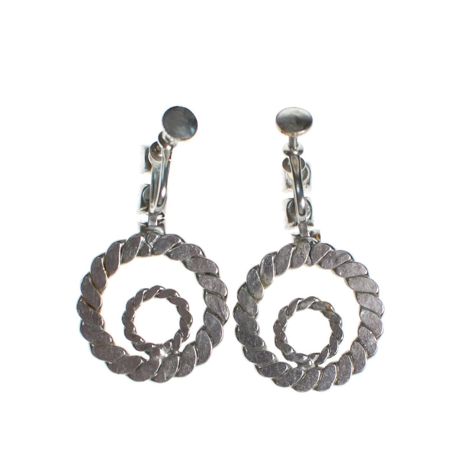 Vintage Silver Cable Doorknocker Earrings with Diamante Rhinestones by 1960s - Vintage Meet Modern Vintage Jewelry - Chicago, Illinois - #oldhollywoodglamour #vintagemeetmodern #designervintage #jewelrybox #antiquejewelry #vintagejewelry