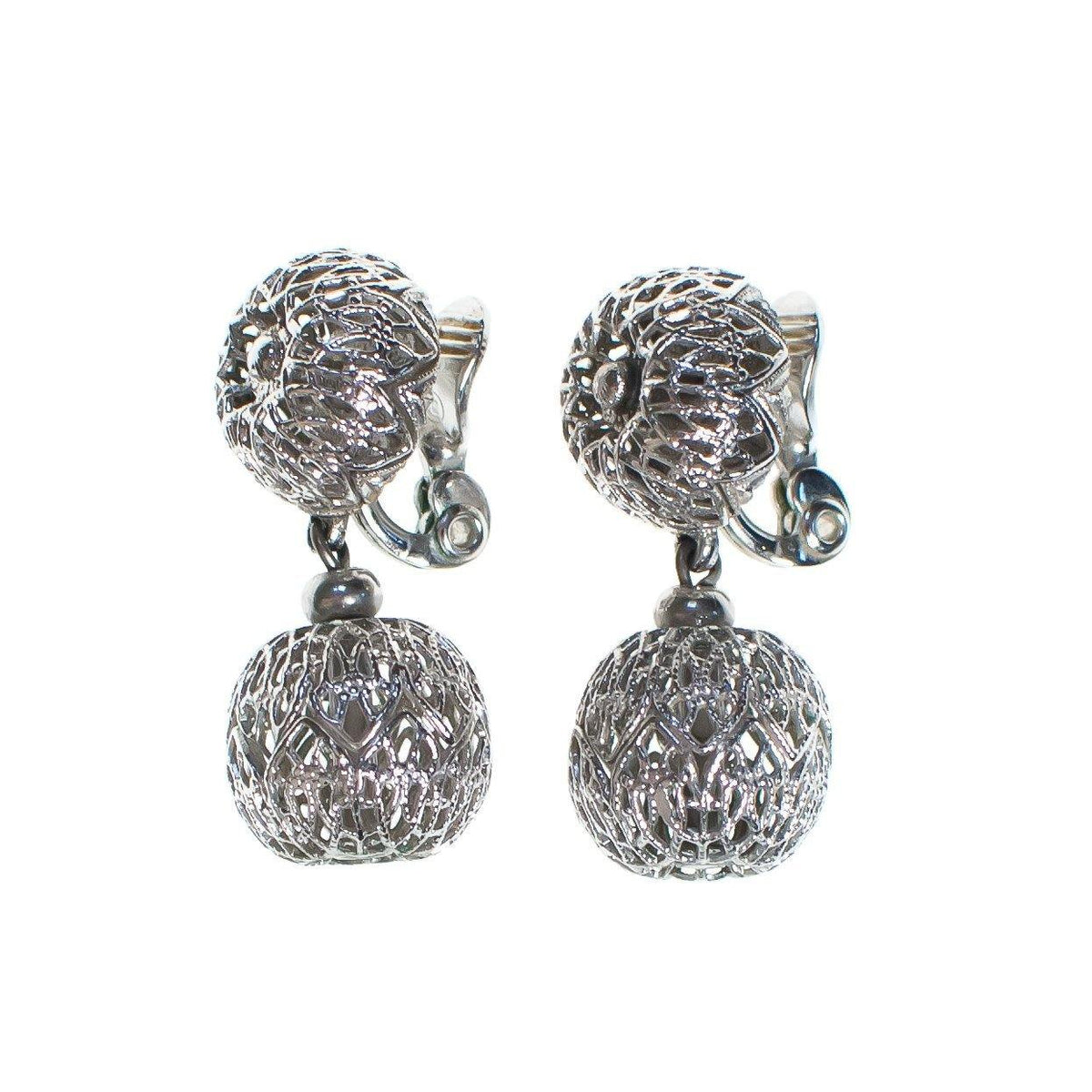 Vintage Monet Silver Filigree Danging Bead Earrings
