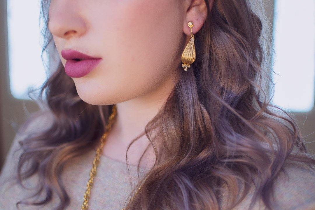 Vintage Fluted Gold Orb Dangling Drop Statement Earrings with Crystals by Mid Century Modern - Vintage Meet Modern Vintage Jewelry - Chicago, Illinois - #oldhollywoodglamour #vintagemeetmodern #designervintage #jewelrybox #antiquejewelry #vintagejewelry