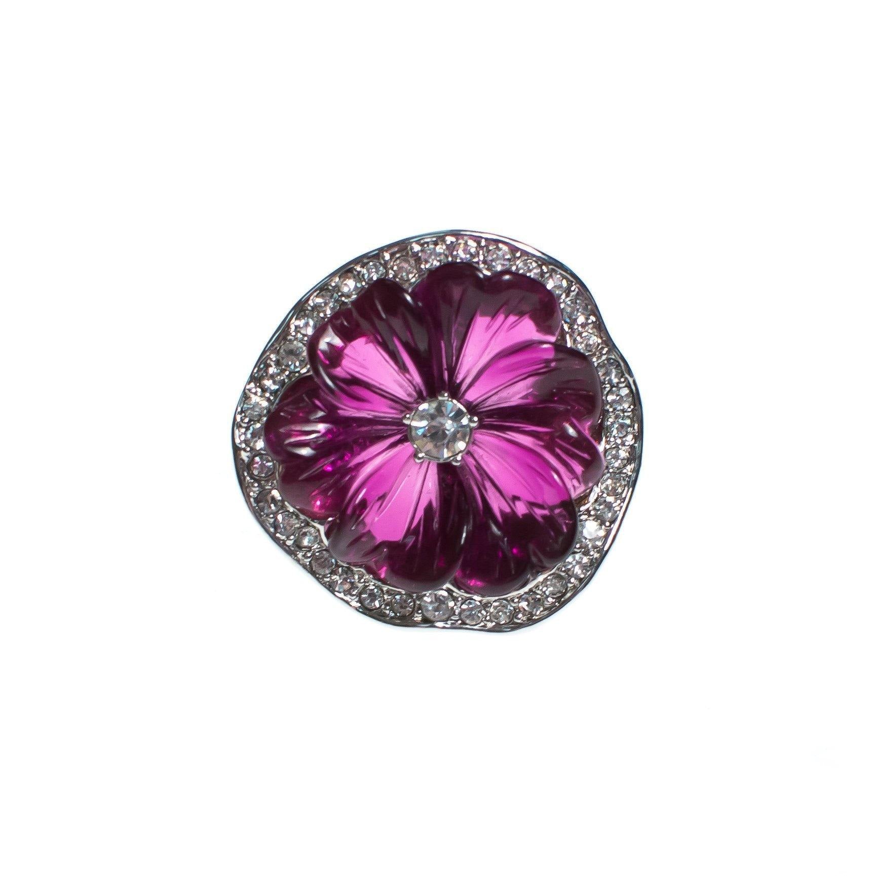 Vintage Kenneth Jay Lane Sparkling Purple Pansy Statement Ring with Pave Crystals by Kenneth Jay Lane - Vintage Meet Modern Vintage Jewelry - Chicago, Illinois - #oldhollywoodglamour #vintagemeetmodern #designervintage #jewelrybox #antiquejewelry #vintagejewelry