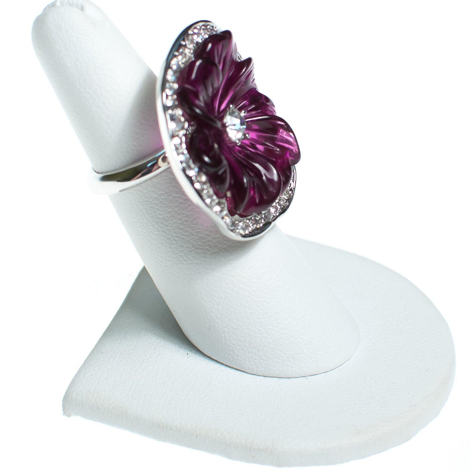 Vintage Kenneth Jay Lane Sparkling Purple Pansy Statement Ring with Pave Crystals by Kenneth Jay Lane - Vintage Meet Modern Vintage Jewelry - Chicago, Illinois - #oldhollywoodglamour #vintagemeetmodern #designervintage #jewelrybox #antiquejewelry #vintagejewelry