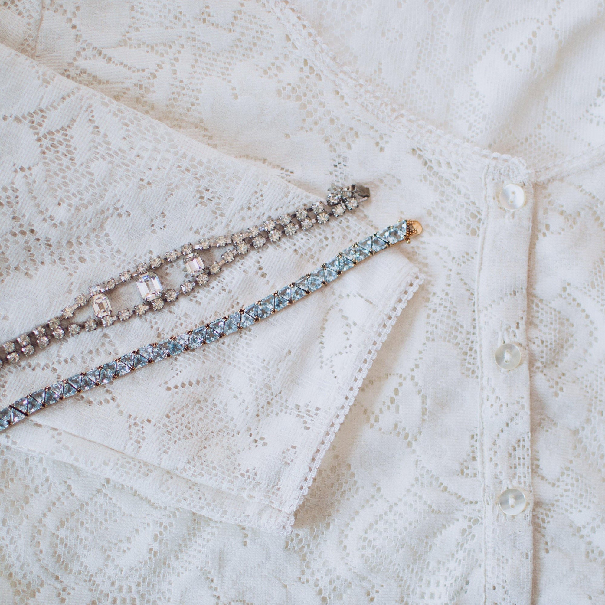 Vintage Suzanne Somers  Blue Topaz Trillion CZ Cut 18kt Gold Over Sterling Silver Tennis Bracelet by Suzanne Somers - Vintage Meet Modern Vintage Jewelry - Chicago, Illinois - #oldhollywoodglamour #vintagemeetmodern #designervintage #jewelrybox #antiquejewelry #vintagejewelry