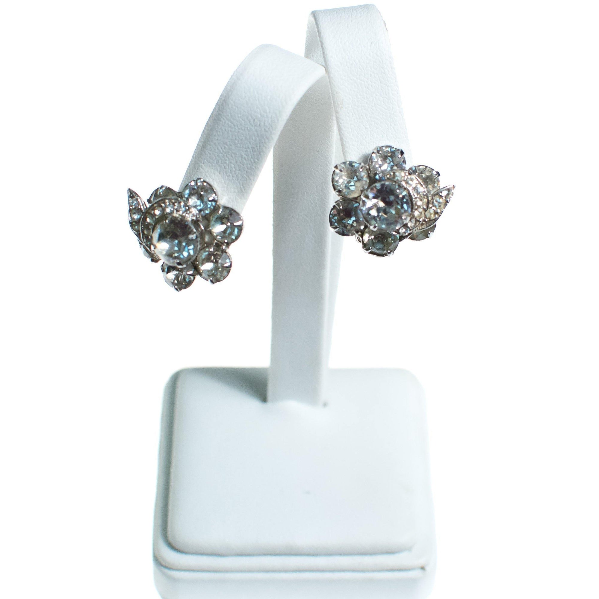 Vintage 1950s Weiss Diamante Rhinestone Crystal Flower Earrings by Weiss - Vintage Meet Modern Vintage Jewelry - Chicago, Illinois - #oldhollywoodglamour #vintagemeetmodern #designervintage #jewelrybox #antiquejewelry #vintagejewelry