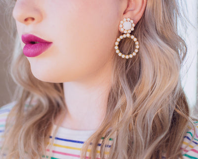 Vintage Retro Milk Glass Doorknocker Statement Earrings by 1950s - Vintage Meet Modern Vintage Jewelry - Chicago, Illinois - #oldhollywoodglamour #vintagemeetmodern #designervintage #jewelrybox #antiquejewelry #vintagejewelry