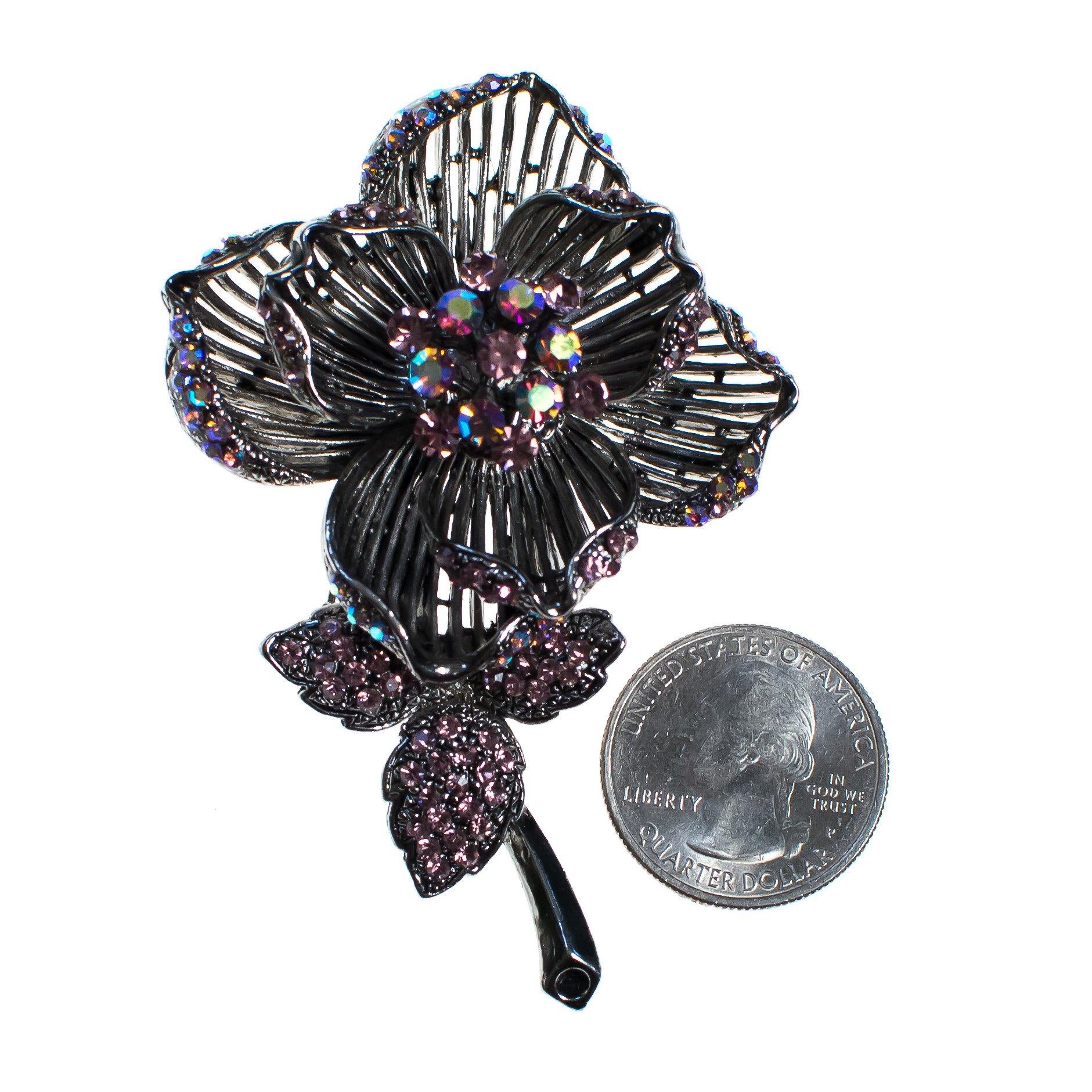 Vintage Silver Long Stem Rose Brooch with Iridescent Pink Rhinestones by 1990s - Vintage Meet Modern Vintage Jewelry - Chicago, Illinois - #oldhollywoodglamour #vintagemeetmodern #designervintage #jewelrybox #antiquejewelry #vintagejewelry