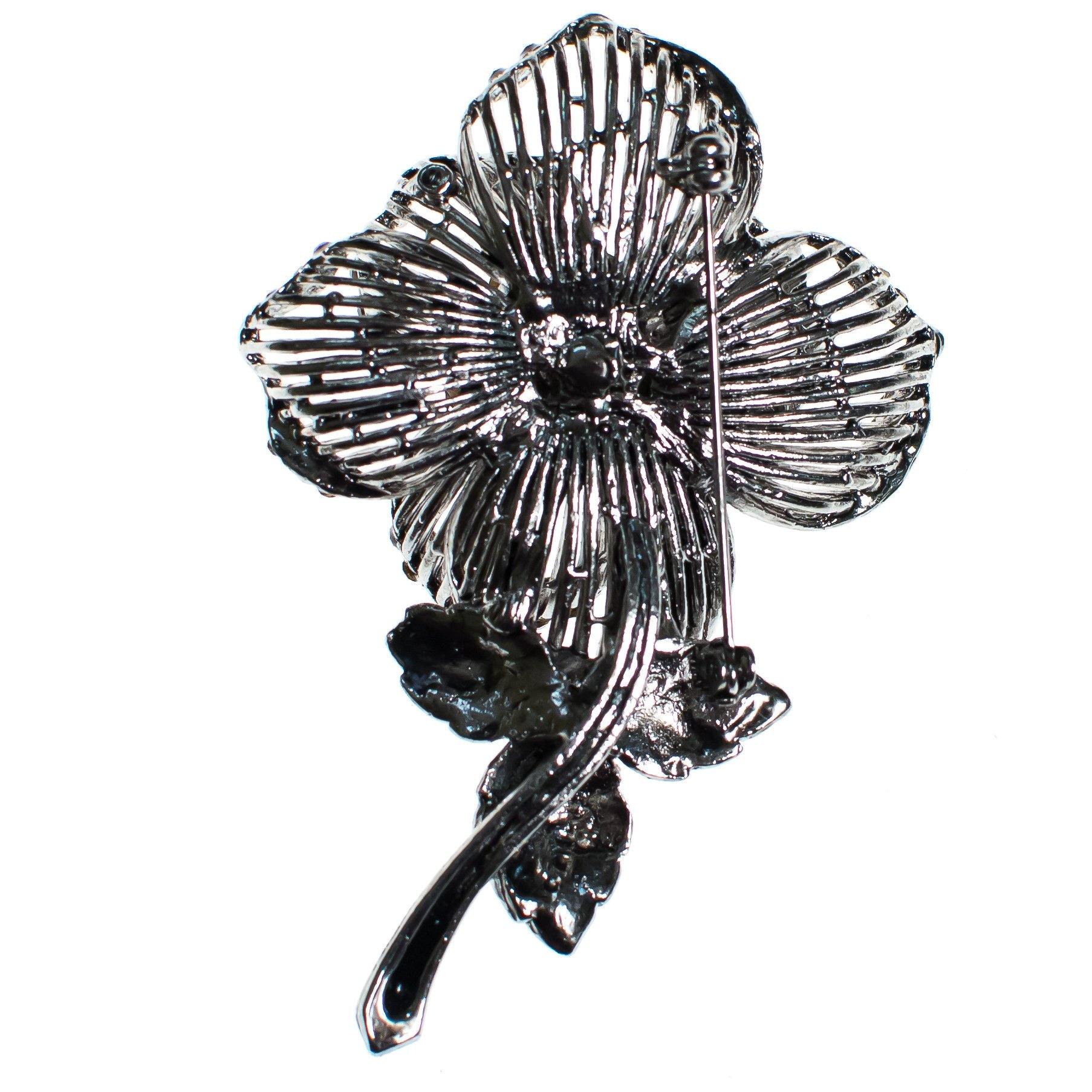 Vintage Silver Long Stem Rose Brooch with Iridescent Pink Rhinestones by 1990s - Vintage Meet Modern Vintage Jewelry - Chicago, Illinois - #oldhollywoodglamour #vintagemeetmodern #designervintage #jewelrybox #antiquejewelry #vintagejewelry