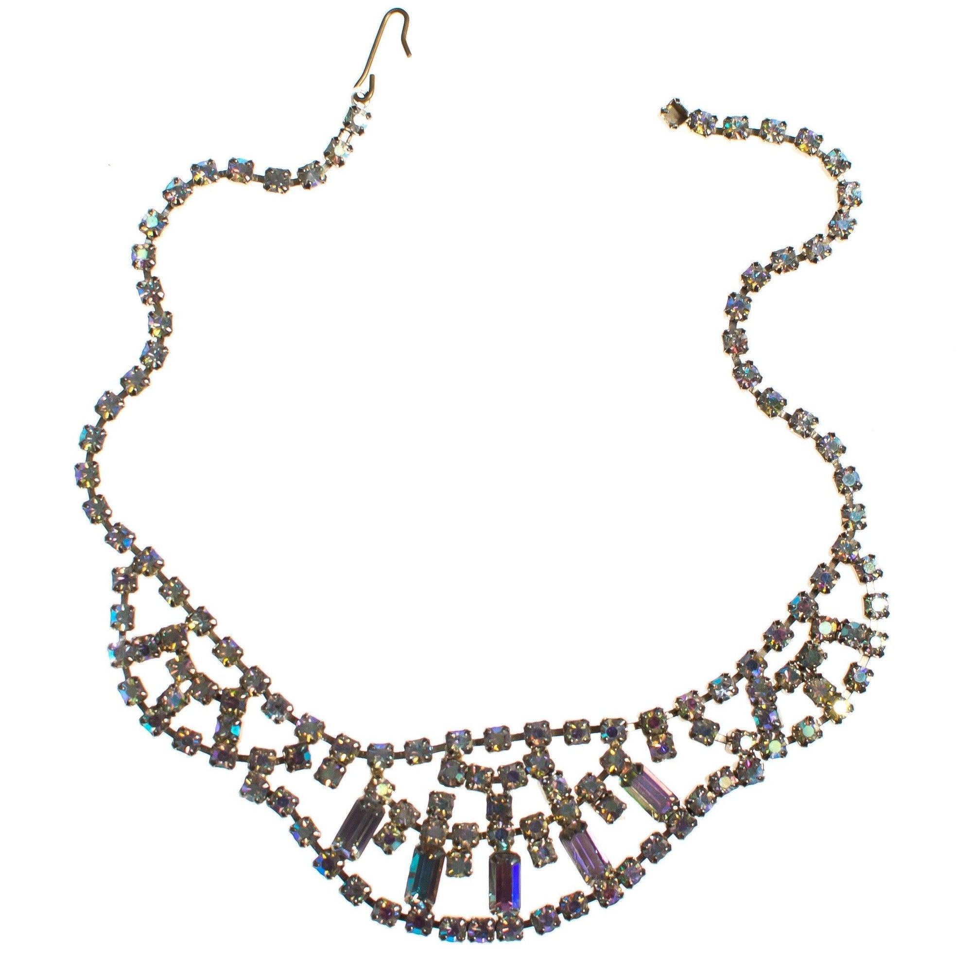 Vintage Aurora Borealis Iridescent Crystal Necklace by 1950s - Vintage Meet Modern Vintage Jewelry - Chicago, Illinois - #oldhollywoodglamour #vintagemeetmodern #designervintage #jewelrybox #antiquejewelry #vintagejewelry