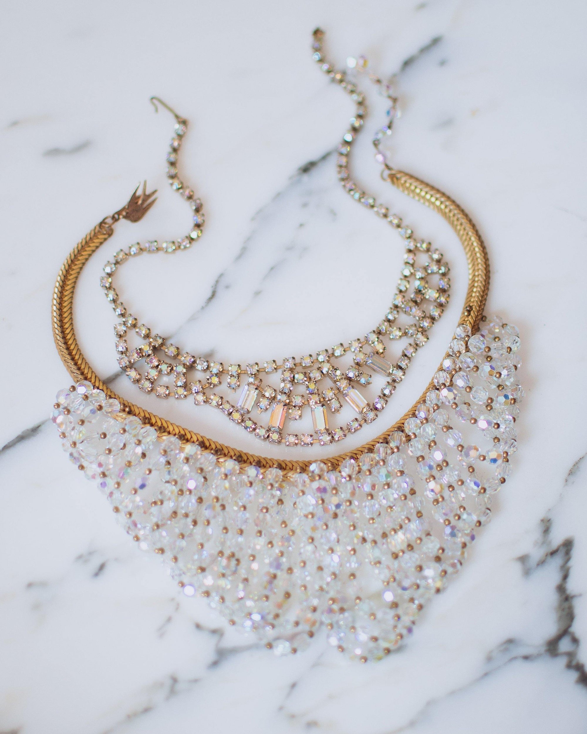 Vintage Aurora Borealis Iridescent Crystal Necklace by 1950s - Vintage Meet Modern Vintage Jewelry - Chicago, Illinois - #oldhollywoodglamour #vintagemeetmodern #designervintage #jewelrybox #antiquejewelry #vintagejewelry