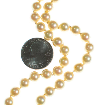 Vintage Art Deco Long Double Strand Creamy Ivory Glass Pearl Necklace with Diamante Rhinestone Clasp by 1950s - Vintage Meet Modern Vintage Jewelry - Chicago, Illinois - #oldhollywoodglamour #vintagemeetmodern #designervintage #jewelrybox #antiquejewelry #vintagejewelry