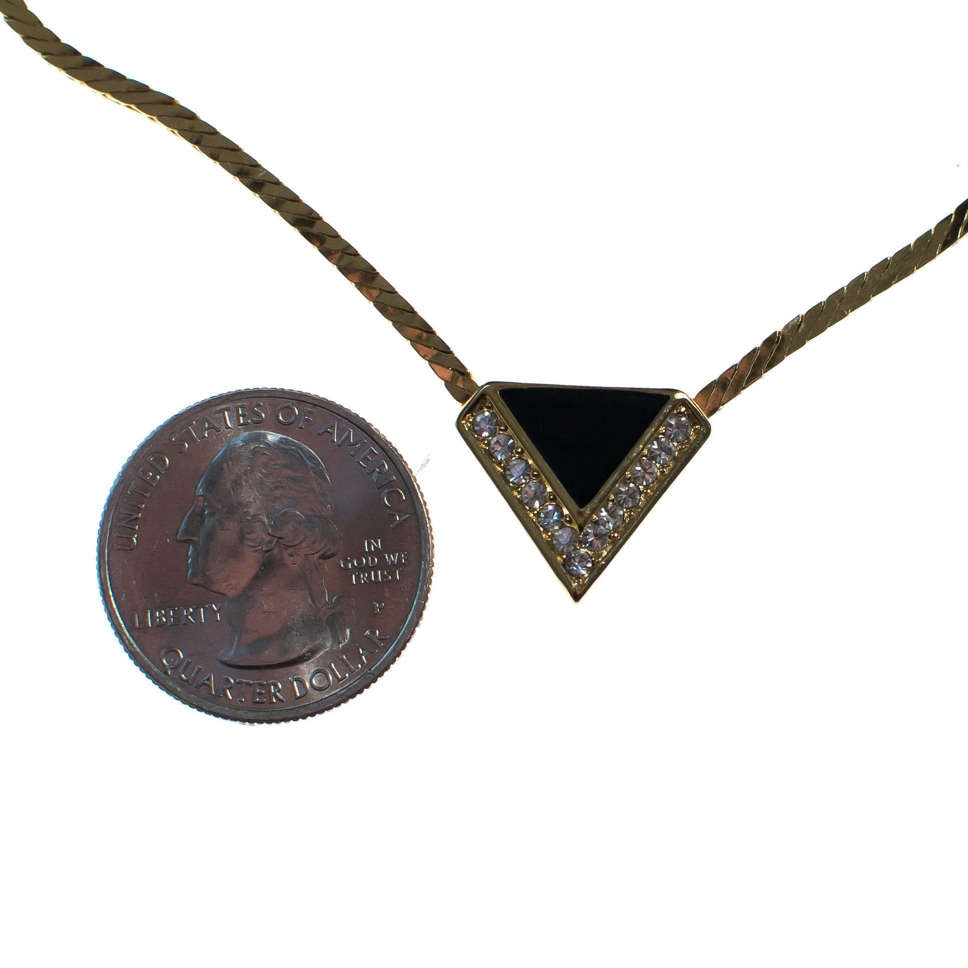 Vintage 1980s Christian Dior Modernist Black Geometric Pendant with Diamante Crystals by Christian Dior - Vintage Meet Modern Vintage Jewelry - Chicago, Illinois - #oldhollywoodglamour #vintagemeetmodern #designervintage #jewelrybox #antiquejewelry #vintagejewelry