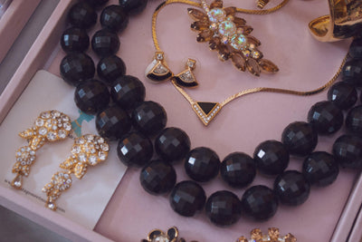 Vintage 1980s Christian Dior Modernist Black Geometric Pendant with Diamante Crystals by Christian Dior - Vintage Meet Modern Vintage Jewelry - Chicago, Illinois - #oldhollywoodglamour #vintagemeetmodern #designervintage #jewelrybox #antiquejewelry #vintagejewelry