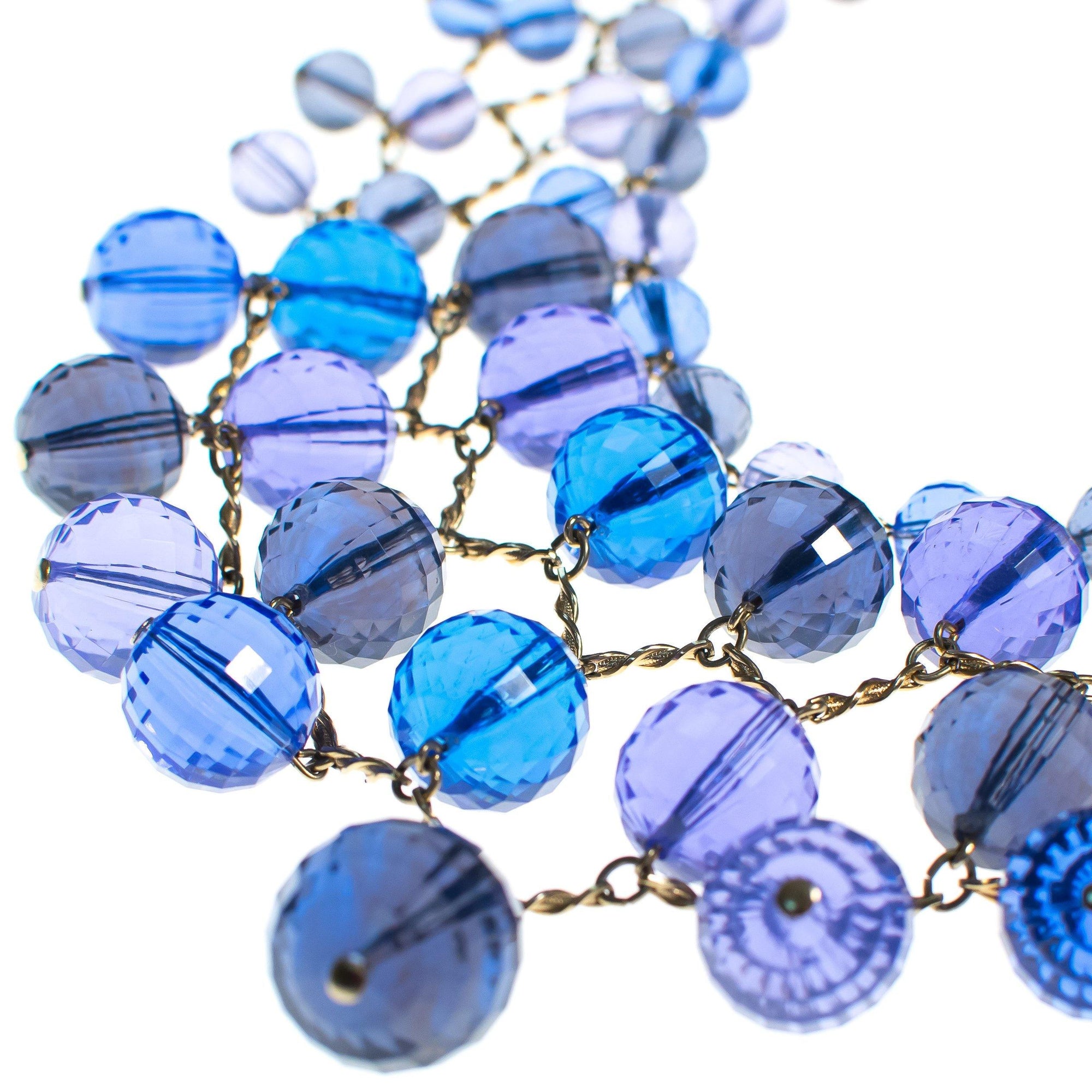 Vintage Faceted Blue Lucite Bubble Bead Bib Statement Necklace by 1960s - Vintage Meet Modern Vintage Jewelry - Chicago, Illinois - #oldhollywoodglamour #vintagemeetmodern #designervintage #jewelrybox #antiquejewelry #vintagejewelry