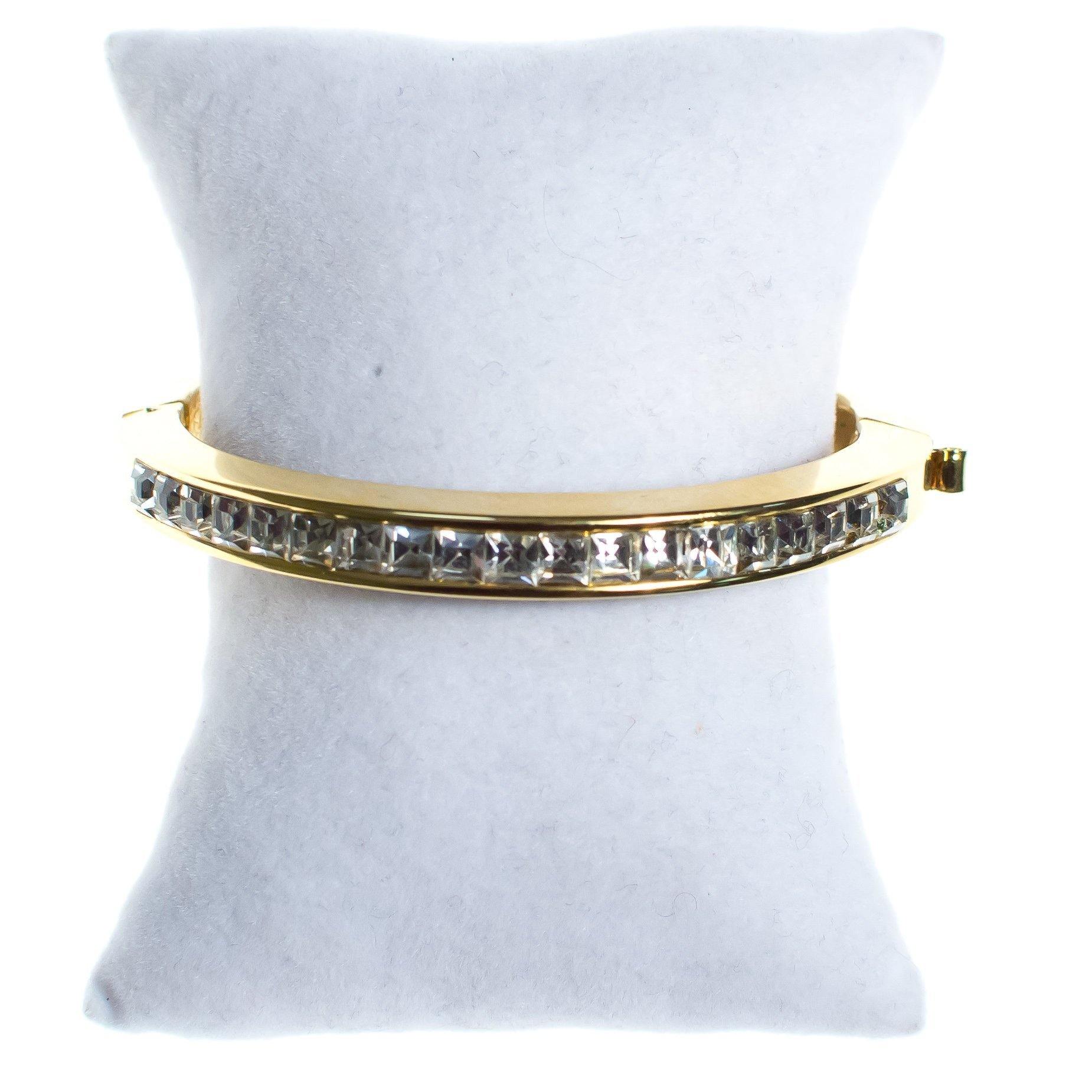 Vintage 1980s Gold Channel Set Diamante Bangle Bracelet by 1980s - Vintage Meet Modern Vintage Jewelry - Chicago, Illinois - #oldhollywoodglamour #vintagemeetmodern #designervintage #jewelrybox #antiquejewelry #vintagejewelry