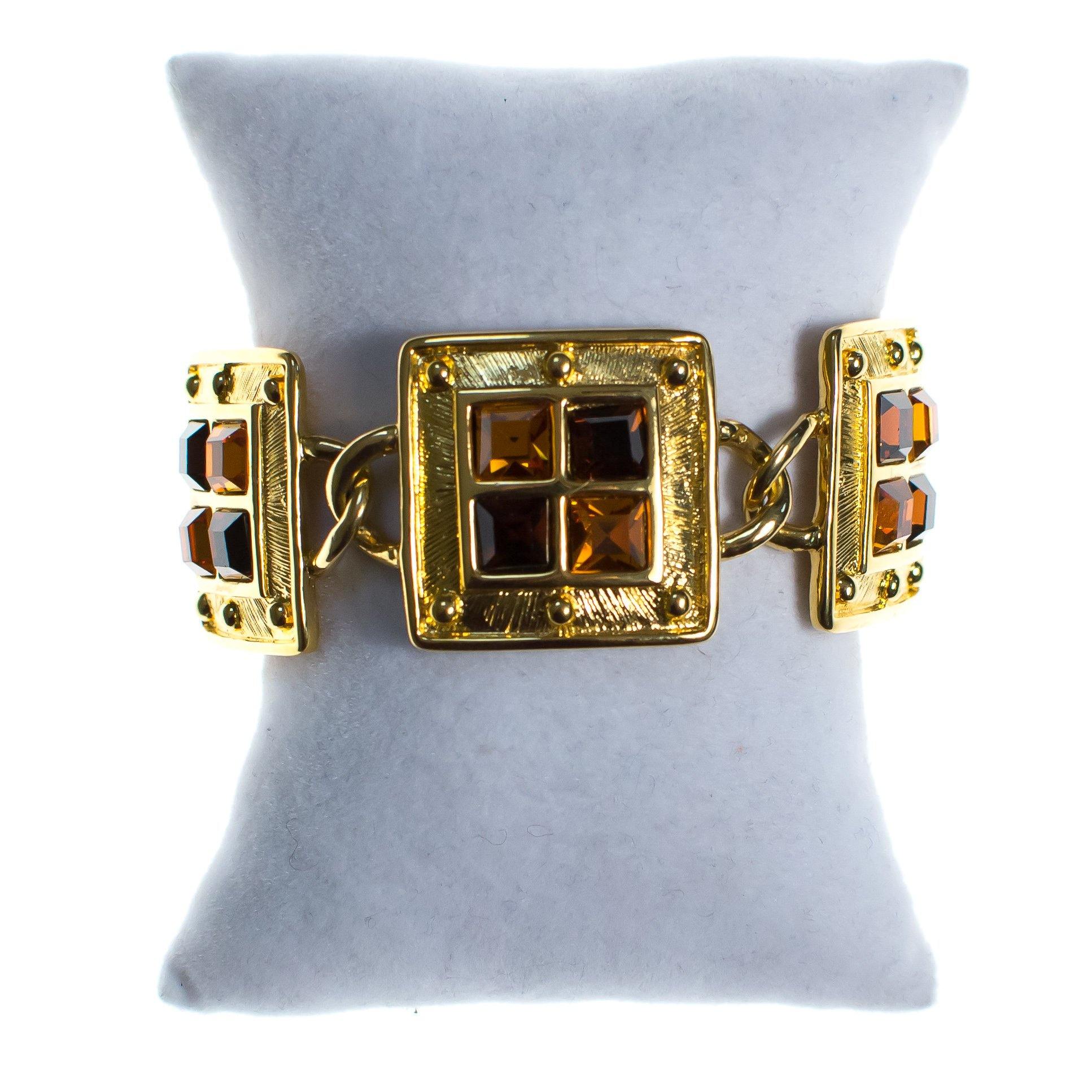 Vintage Napier Square Link Bracelet with Amber and Smokey Topaz Crystals by Napier - Vintage Meet Modern Vintage Jewelry - Chicago, Illinois - #oldhollywoodglamour #vintagemeetmodern #designervintage #jewelrybox #antiquejewelry #vintagejewelry