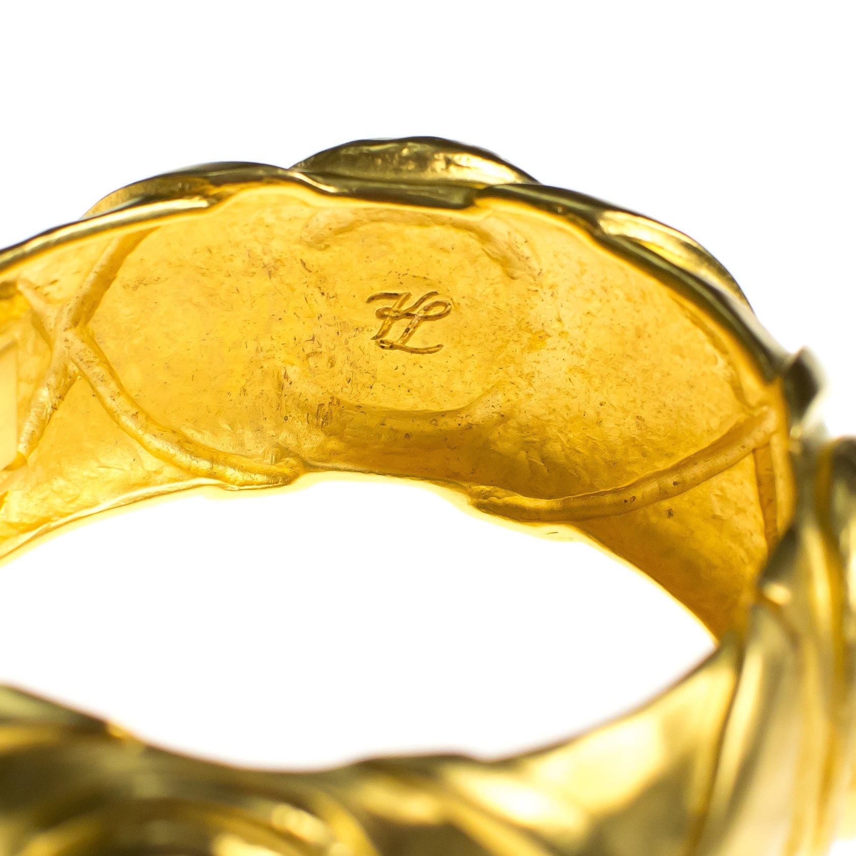 Vintage Karl Lagerfeld Couture Brushed Gold Bangle with White and Lapis Blue Glass Cabochons by Karl Lagerfeld - Vintage Meet Modern Vintage Jewelry - Chicago, Illinois - #oldhollywoodglamour #vintagemeetmodern #designervintage #jewelrybox #antiquejewelry #vintagejewelry