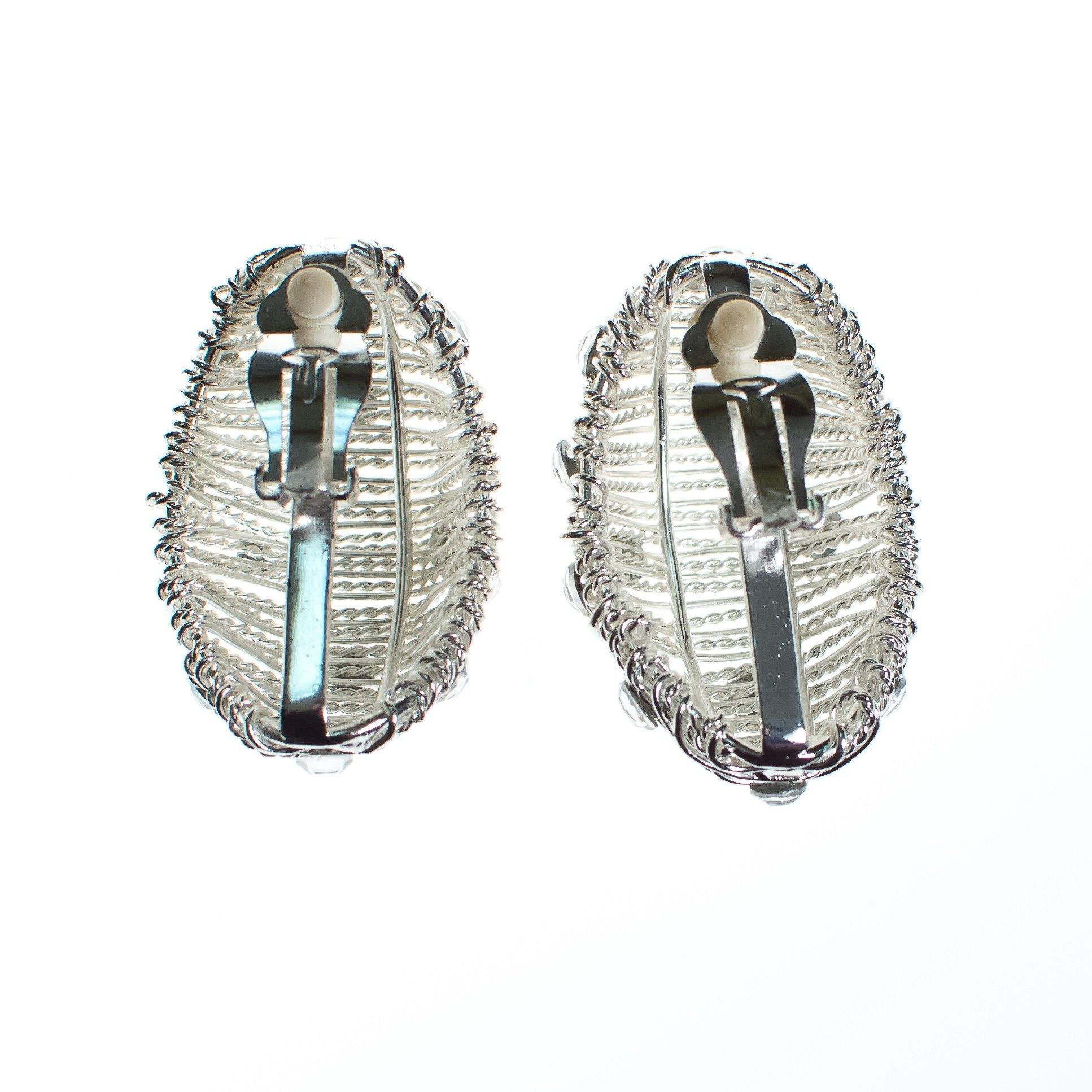 Vintage Modernist Wired Silver Statement Earrings with Sequin Crystals by 1980s - Vintage Meet Modern Vintage Jewelry - Chicago, Illinois - #oldhollywoodglamour #vintagemeetmodern #designervintage #jewelrybox #antiquejewelry #vintagejewelry