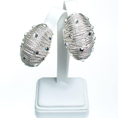 Vintage Modernist Wired Silver Statement Earrings with Sequin Crystals by 1980s - Vintage Meet Modern Vintage Jewelry - Chicago, Illinois - #oldhollywoodglamour #vintagemeetmodern #designervintage #jewelrybox #antiquejewelry #vintagejewelry
